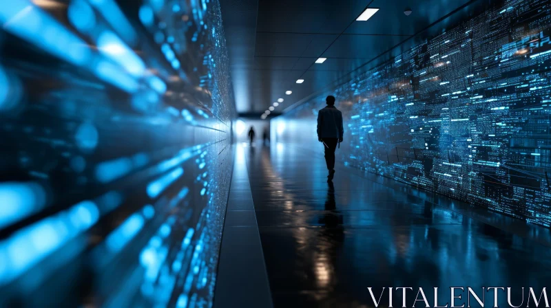 Mysterious Futuristic Corridor with Blue Lights AI Image