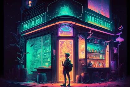 Neon Liquor Store Illustration | Hyper-Detailed Artwork