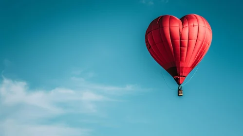 Red Heart-Shaped Hot Air Balloon in Clear Blue Sky