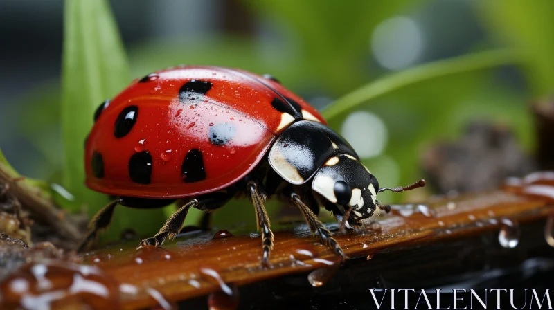 AI ART Red Ladybug on Branch: Macro Insect Photography