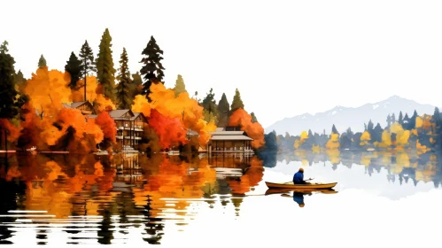 Tranquil Watercolor Painting of Autumn Lake