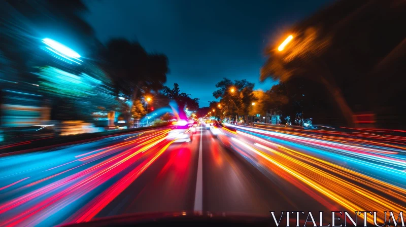 Urban Night Lights: Long Exposure Photography of Motion and Color AI Image