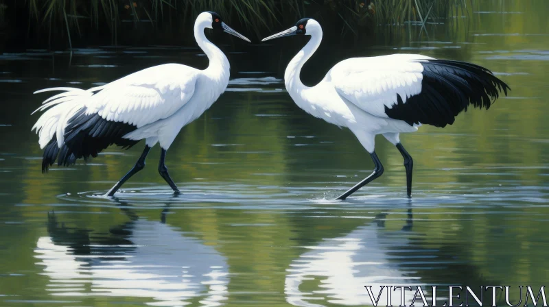 White Cranes Painting in Marsh AI Image