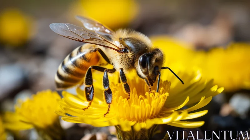 AI ART Close-up Honeybee on Yellow Daisy Flower