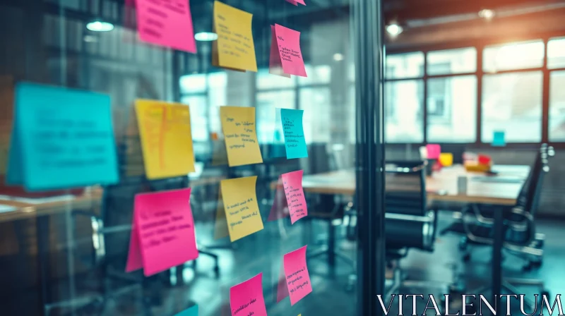 Colorful Sticky Notes on Glass Wall - A Captivating Display of Creativity AI Image