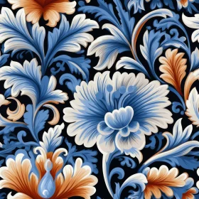 Dark Blue Floral Pattern - Seamless Design