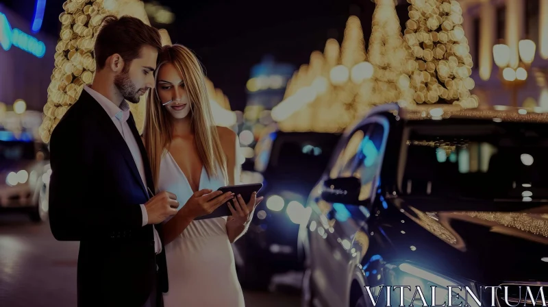 Elegant Couple by Luxurious Car - Captivating Image AI Image