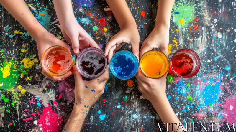 Enchanting Composition of Hands and Colored Water on a Colorful Table AI Image