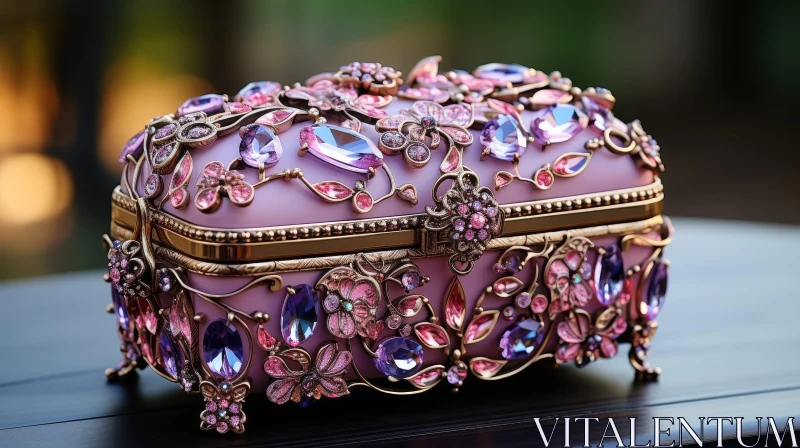 Exquisite Jewelry Box with Colorful Gems and Floral Design AI Image