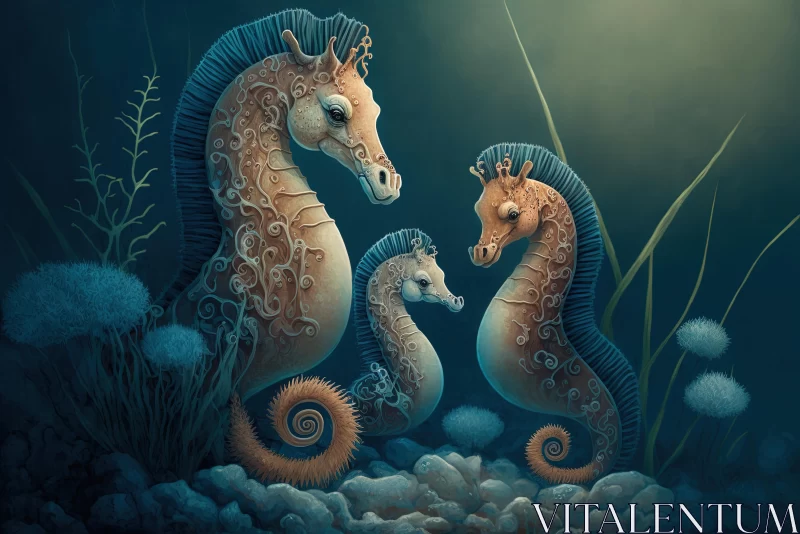 Graceful Seahorses in a Fantasy Oceanic World | Realistic Animal Portraits AI Image