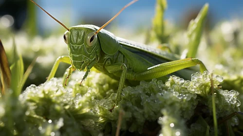 Green Grasshopper on Blade of Grass