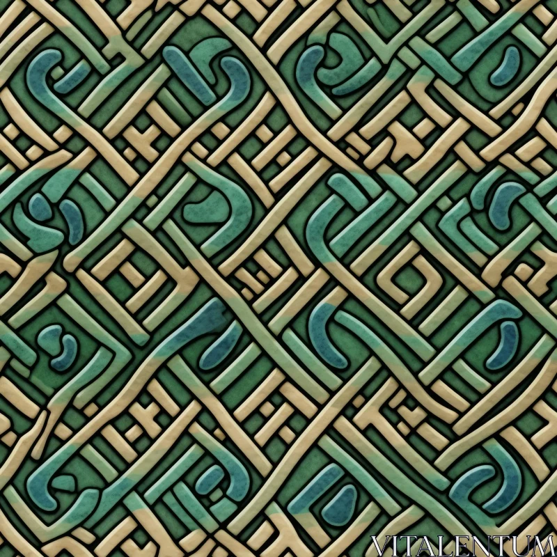 AI ART Intricate Celtic Knot Seamless Pattern - Blue Green Beige