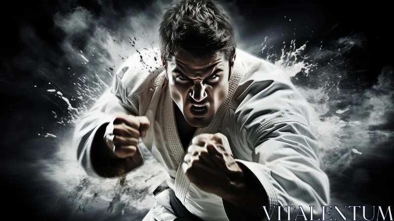 AI ART Karate Fighter: Intense Determination in Fighting Stance