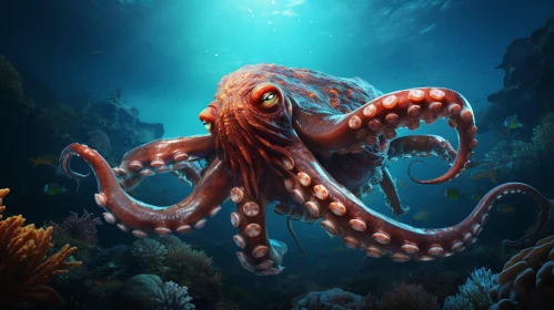 Octopus in Coral Reef - Underwater Sea Life Painting