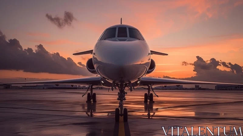 Private Jet at Sunset on Runway: Captivating Image AI Image