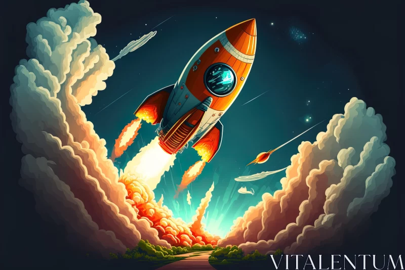 AI ART Rocket Landing in the Sky with Smoke and Clouds | Hyper-detailed Illustrations