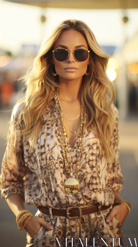 Stylish Woman in Natural Setting with Sunglasses AI Image