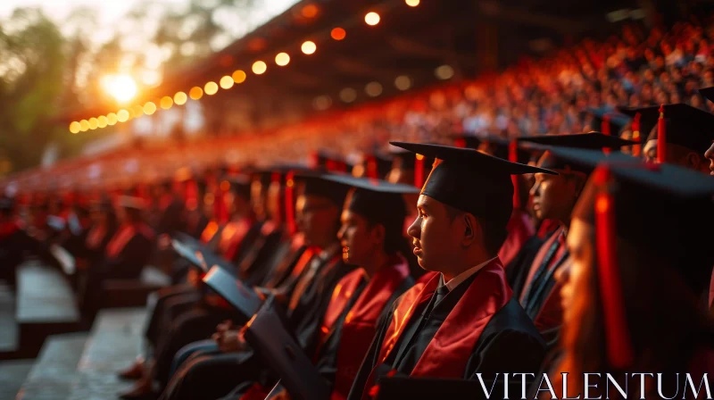 University Graduates Sitting in Stadium during Graduation Ceremony AI Image