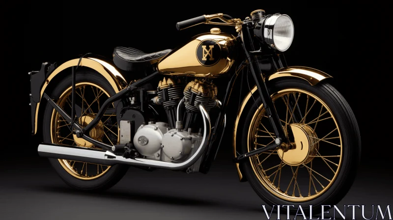 Antique Golden Motorcycle in Bold Colors on a Dark Background AI Image