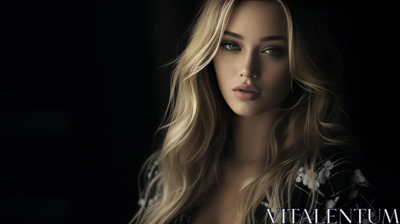 Beautiful Woman Portrait in Black Dress AI Image