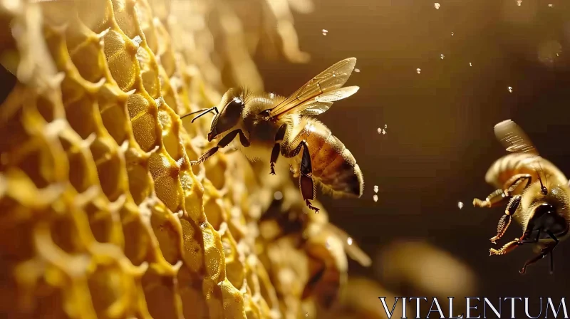 Bee on Honeycomb - Natural Beauty Captured AI Image