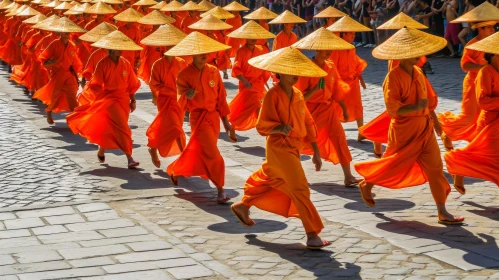 Buddhist Monks Procession: Serenity in Motion