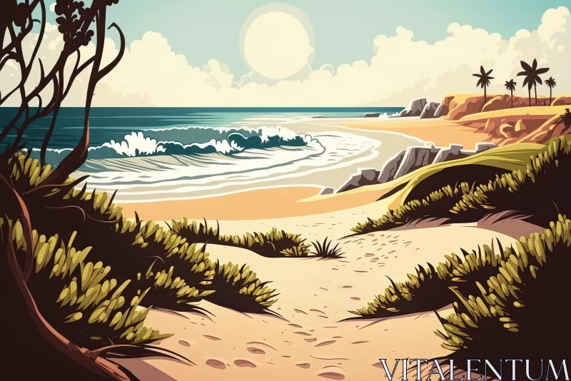 Captivating Beach and Sea Illustration in Retro Style | Hyper-Detailed Art AI Image