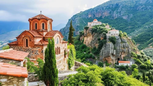 Captivating Monastery Cliff Landscape with Red and White Domes