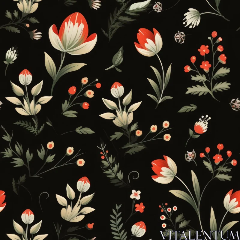 AI ART Dark Floral Seamless Pattern - Fabric Print Design