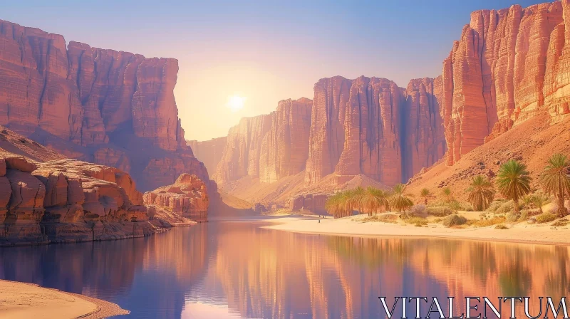 Desert Canyon River Landscape AI Image