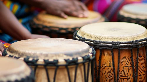 Enchanting African Musicians Playing Djembe Drums