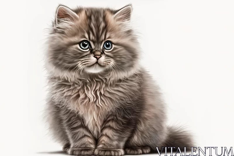 Fluffy Gray Kitten: Highly Detailed Illustration Artwork AI Image