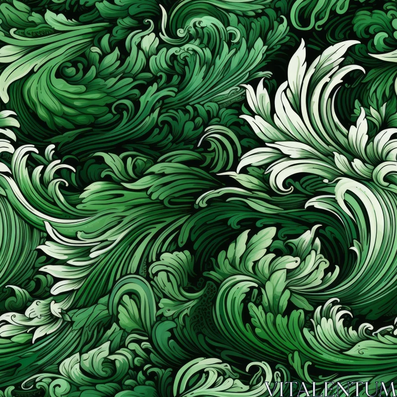 Green and White Leaves Seamless Pattern AI Image