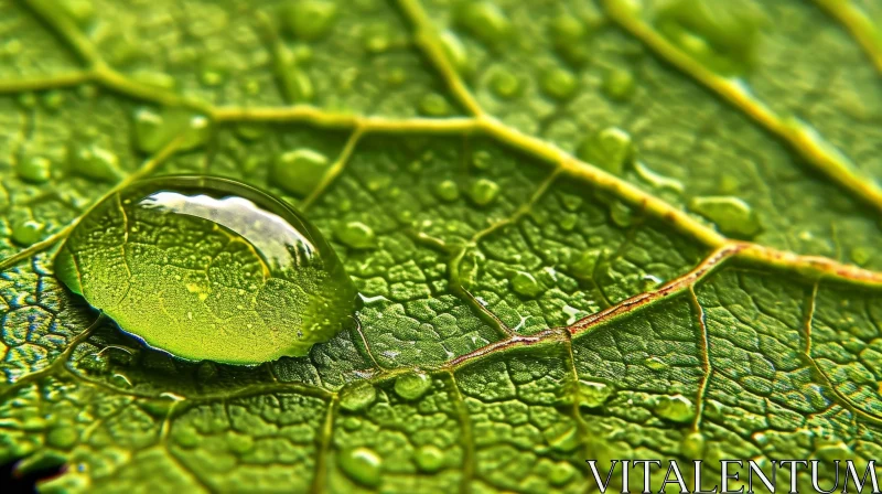 AI ART Green Leaf Raindrops Macro Photography