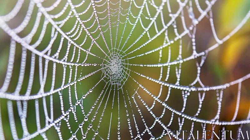 AI ART Spider Web Close-up with Dew Drops - Nature Photography