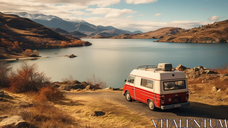 Van by Serene Lake and Mountains AI Image