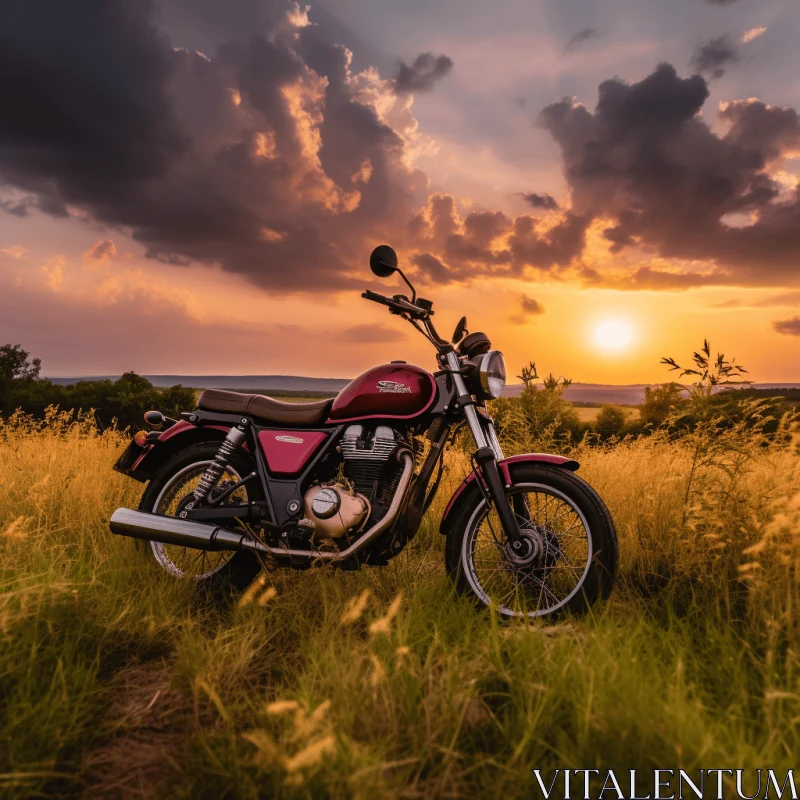AI ART Captivating Motorcycle in Field with Richly Colored Skies and Dynamic Shots