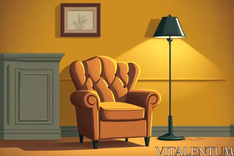 Character Portrait in Armchair with Lamp in Warm-Colored Room AI Image