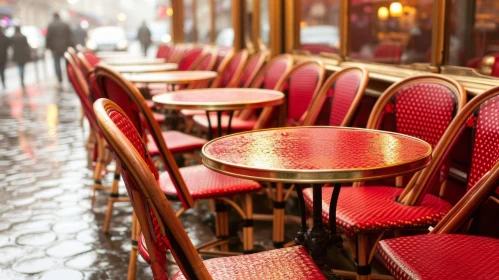 Charming Sidewalk Cafe in a Rainy City