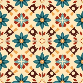 Geometric Floral Vector Pattern - Blue, Green, Red, Yellow