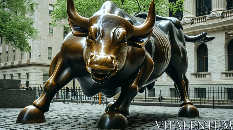 Impressive Bronze Bull Sculpture in Manhattan's Financial District AI Image