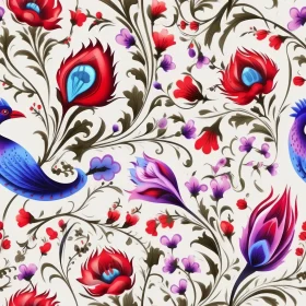 Intricate Floral Pattern - Red, Blue, Purple Flowers