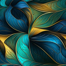 Intricate Fractal Design with Blue and Green Leaves