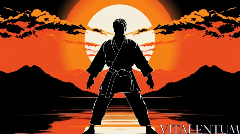 Karateka Silhouette at Sunset AI Image