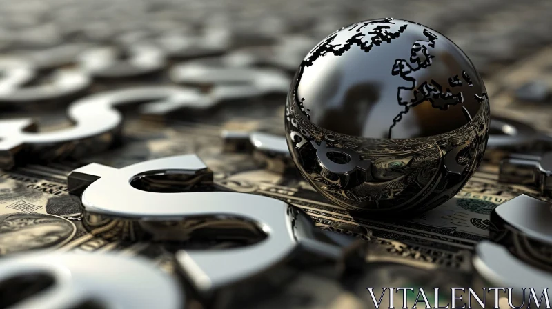 AI ART Silver Globe with Dollar Sign - Illuminating the Global Economy