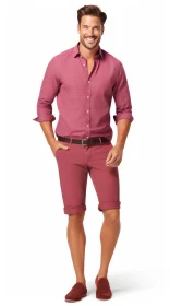Stylish Male Model in Pink Shirt and Shorts