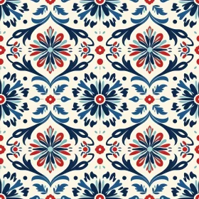 Stylized Flower and Leaf Pattern Inspired by Portuguese Azulejos