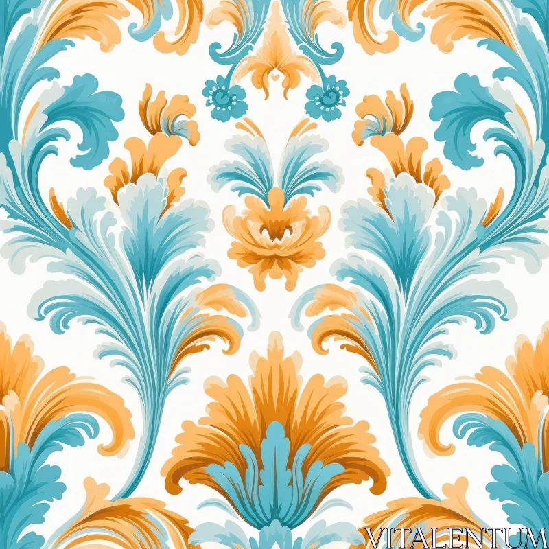 Symmetrical Floral Pattern in Blue and Orange AI Image