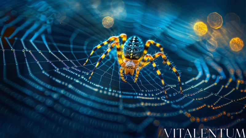 Symmetrical Yellow and Black Spider on Web AI Image