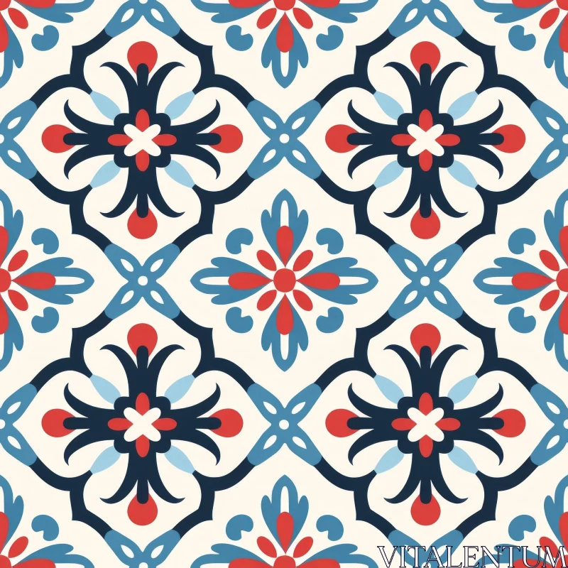 Traditional Portuguese Tiles Inspired Geometric Floral Pattern AI Image